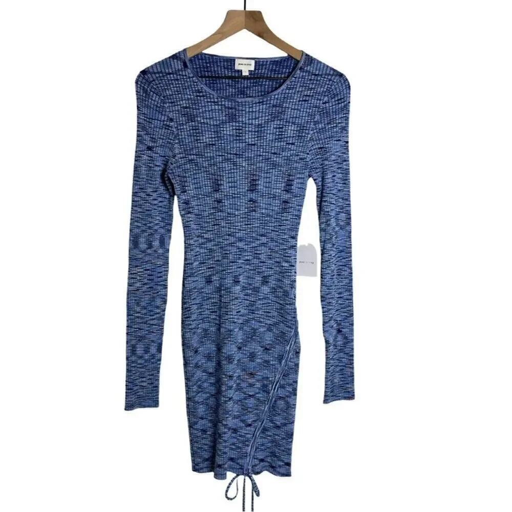 Song of Style Women's Mick Knit Mini Dress - Size Large Blue Long Sleeve Bodycon - Picture 3 of 10